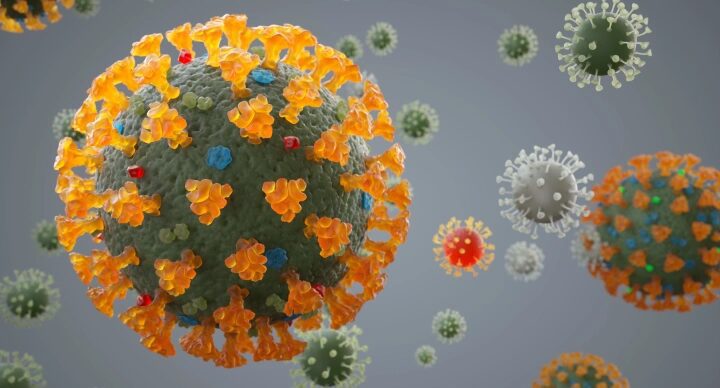 A close up of viruses in the air